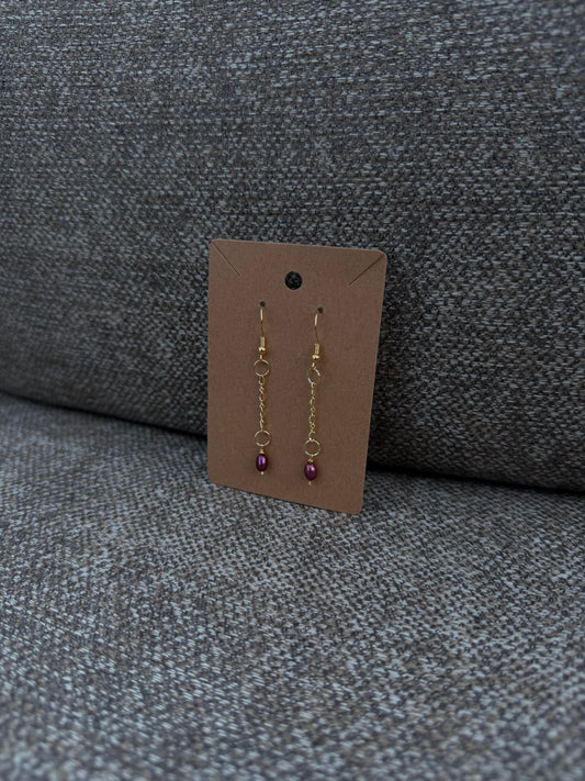 Long Maroon Freshwater Pearl Earrings