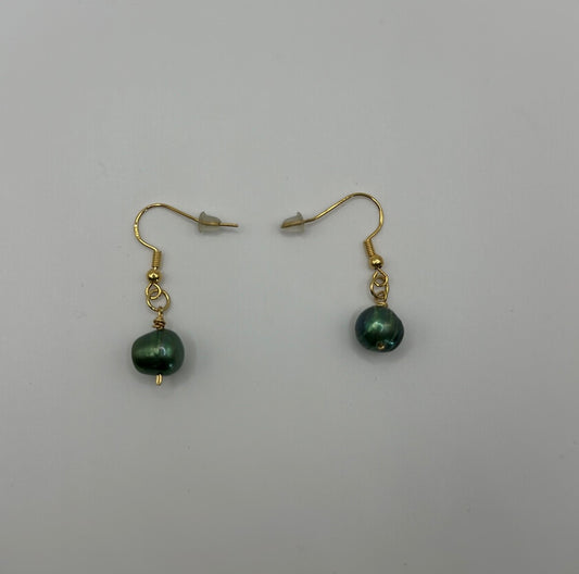 Green Freshwater Pearl Earrings