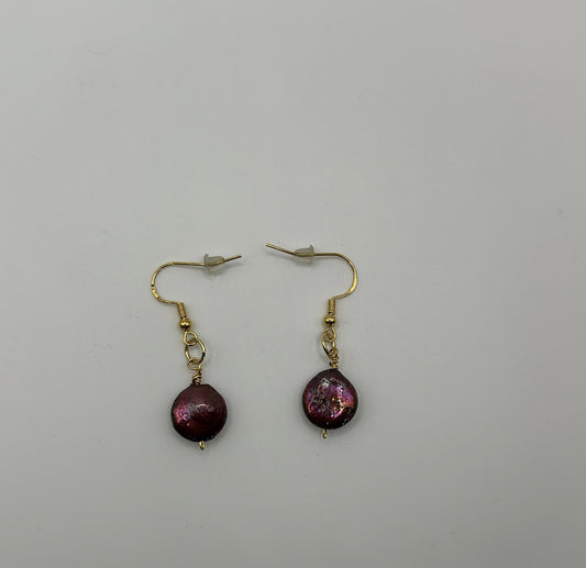 Maroon Freshwater Pearl Coin Earrings